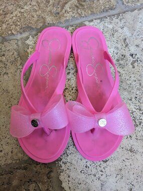 GORGEOUS JESSICA SIMPSON PINK JELLY BOW SANDALS SIZE 1